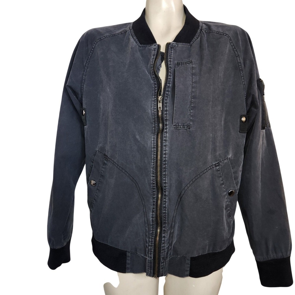 Paperdenim&cloth Mens Faded Black Cotton Bomber Flight Jacket Size M‎ Utility